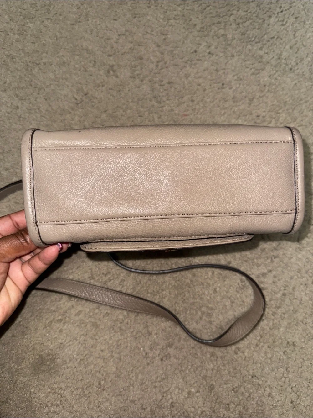 Michael Kors Pebble Leather Crossbody in Taupe with Gold MK Logo